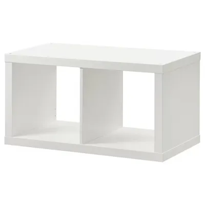 A white, two-compartment storage cube is shown against a white background.