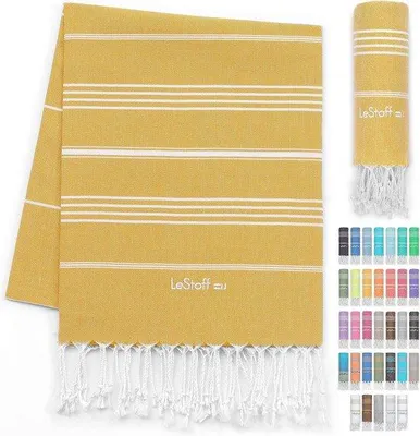 Produktbild von DigiRigi® Hamamtuch – Strand- & Saunatuch 95 x 180 cm, 100% Baumwolle, vorgewaschen, gelb, saugfähig & schnelltrocknend für Reise und Yoga