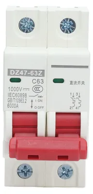 Immagine prodotto di Interruttore automatico 2P 63A DC 1000V per sistemi di energia solare, montaggio su guida DIN