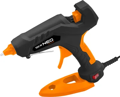 Obrázok produktu pre Lepiaca pištoľ NEO TOOLS 11 mm, 100 W, napájanie 230 V, 50 Hz, vymeniteľná kovová koncovka, výkon 22 g/min, certifikát CE, Rheinland, kovový hrot bez kvapkania na presné nanášanie lepidla