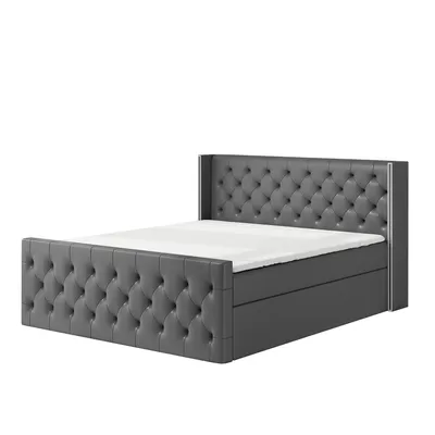 Produktbild von Boxspringbett GRO 160x200 mit 2 Bettkästen, Bonell-Matratze und Topper. Farbe: Dunkelgrau
