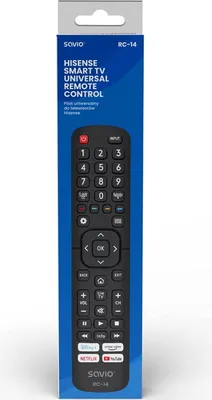 Obrázok produktu pre Savio RC-14 Universal remote control/replacement for HISENSE SMART TV, TV, TV Tuner, IR Wireless, Tlačidlá, Čierna