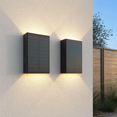 Produktbild von hoftronic LED Solar Wandleuchte 0,8W 2700K IP65 Schwarz 2 Stück
