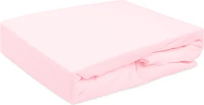 A folded pink fitted sheet on a white background.