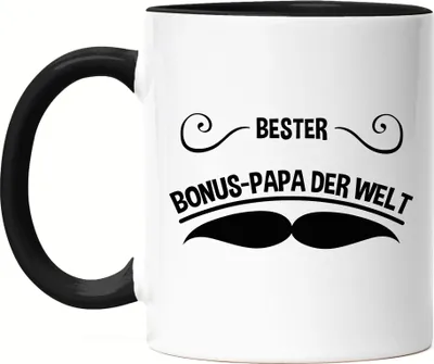 Produktbild von Bester Bonus-Papa Tasse Schwarz Spruch Vatertag Geschenkidee Bester Papa Dad Bart