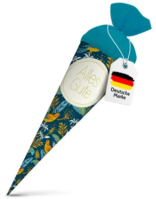 Produktbild von itenga Geschwister Schultüte 35cm "Vögel" mit Aufkleber "Alles Gute"