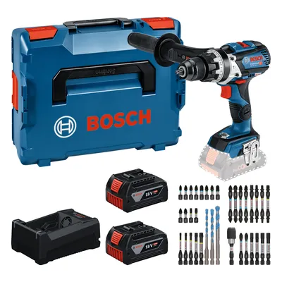 Produktbild von Bosch Professional Bosch Werkzeug-Set: Akku-Schlagbohrschrauber GSB 18V-110 C + 2x GBA 5 Ah + GAL 12V/18V-80 + Bit-Set in L-BOXX