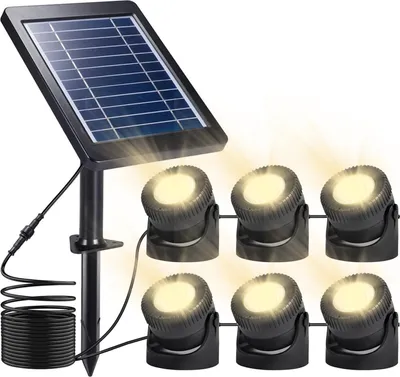 Obrázek produktu pro Sada 6 teplých bílých solárních světel pro jezírka LED LED ponorná fontána IP68 vodotěsné podvodní krajinné reflektory se 3 světelnými režimy Nastavitelná hlava pro dekoraci bazénu zahrady dvora