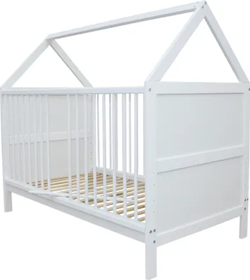 Produktbild von Babybett Kinderbett Juniorbett Bett Haus 140x70 cm umbaubar massiv weiss