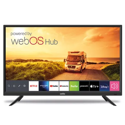 Immagine prodotto di Cello 32″ Smart Camping TV LED con webOS, triplo sintonizzatore, audio stereo, multitensione 12V/24V/230V – ideale per camper e roulotte