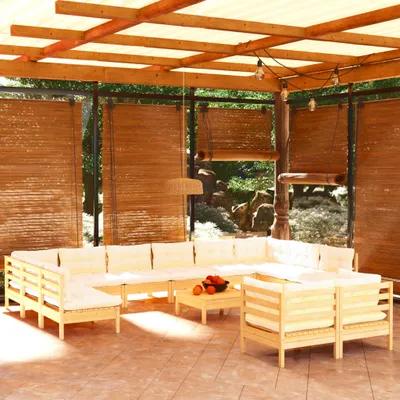 Produktbild von Möbel 13-tlg. Garten-Lounge-Set mit Creme Kissen Kiefernholz - Terrassenmöbel 3097277