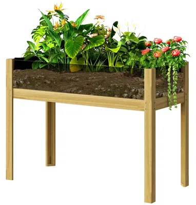 Obrázek produktu pro Vyvýšený truhlík – dřevěný truhlík pro výsadbu rostlin, vhodný na balkon | Barva: hnědá | Rozměry: 50 x 110 x 80 cm