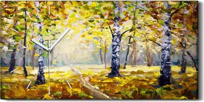 Produktbild von Dekor Leinwand Uhr Wandbilder Geräuschlos Kunstdruck 60x30 Bäume Wald Herbst - weiße Hände