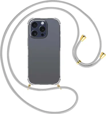Produktbild von Handykette Backcover-Schutzhülle mit Band (Metall goldfarben) für iPhone 16 Pro - silbergrau