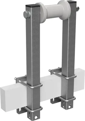 Produktbild von Polyurethan Kielrolle mit Stützen Sliprolle Bootstrailer Sliphilfe Spulenform verzinkt SUPROD, B=125, L=450 mm, grau