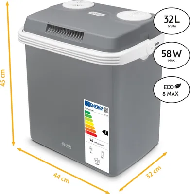 Produktbild von TZS First Austria Elektrische Kühlbox mit Tragegriff | 32 Liter | Für Auto, Camping, Urlaub | Grau **