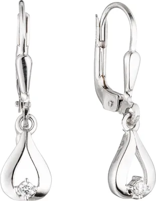 Produktbild von JOBO Ohrhänger Tropfen 333 Gold Weißgold 2 Zirkonia Ohrringe Boutons Weißgoldohrringe