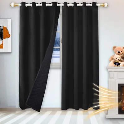 Produktbild von Wärmeschutzvorhang Doppellagige Winter Thermo Vorhang mit Ösen Vorhänge Wärmeisolierend Kälteschutz Türvorhang Haustür, 1 Stück, Schwarz, 132x244cm