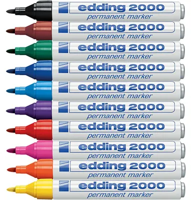 Produktbild von Edding Permanent-Marker, Nr. 2000, Strichstärke 1,5-3 mm, Sortierte Farben, 10 Stk/ 1 Pck [HOB-352090]