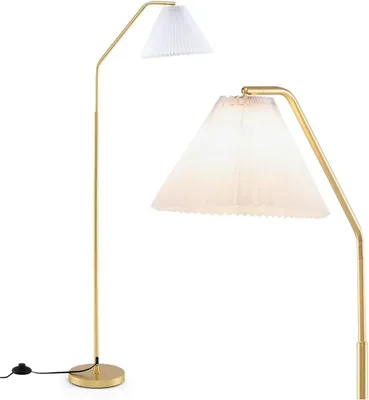 Zdjęcie produktu dla Lampa stojąca do salonu – lampa łukowa/lampa do czytania – oprawka E27 – regulowana głowica lampy – włącznik nożny – bez żarówki – tworzywo sztuczne – złota