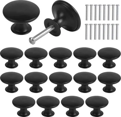 Produktbild von Set aus 16 Schubladenknöpfen, 30 mm Vintage Schubladeknöpfe, Ladenschalter, runde Ladegriffe, Türgreife, Schubladenknöpfe, Möbelknöpfe, Knöpfe für Schubladen und Küche (schwarz)