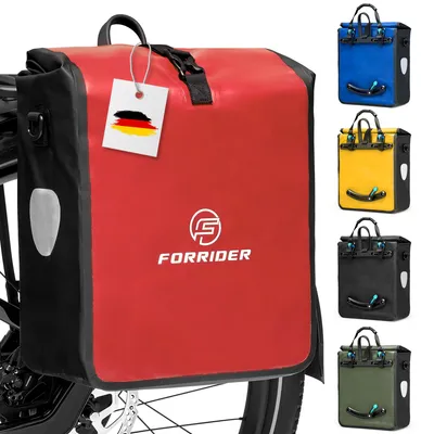 Produktbild von FORRIDER Fahrradtasche wasserdicht für Gepäckträger 22L Volumen - Gepäckträgertasche mit Schultergurt - rot