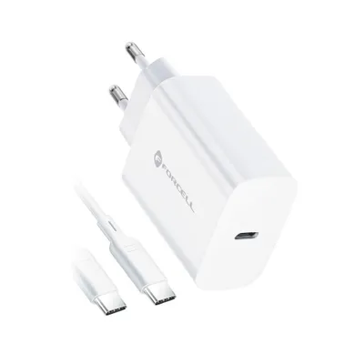 Produktbild von Forcell 25W PD QC 4.0 USB-C Fast Charger + USB C to USB C Cable White