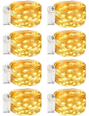 LED-Lichtschnur 3 m, 30 LEDs, Timer, warmweiß, 8 Stück
