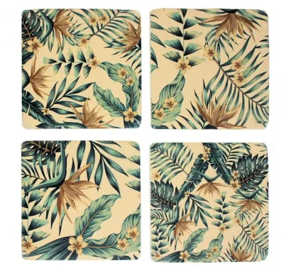 Produktbild von Meander Untersetzer Bloemen/palmbladeren Grün/bruin, s/4 9,8x9,8cm