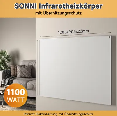 Produktbild von SONNI 1205x905mm Infrarotheizung 1100W Weiß infrarotheizungen Heizkörper elektrisch Infrarot Heizpaneel Wandheizung heizkörperthermostat 5-lagiger Hei