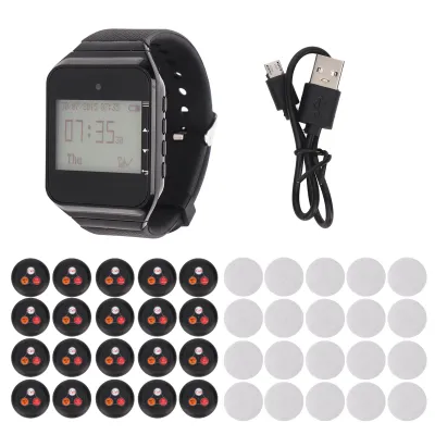 Imagen del producto de Sistema de llamada inalámbrico para cuidadores, con pantalla LCD, recargable, con 20 botones de llamada y reloj