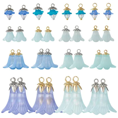 Blumen Charms Acryl für Schmuck DIY, 32 Stück, Blau