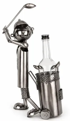 Flaschenhalter Golfspieler mit Korb, 42 cm, Metall, silber