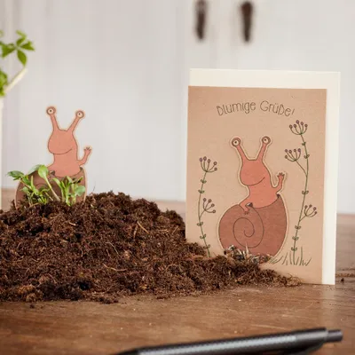 Image de Carte de vœux « Escargot » - Carte à planter avec pic à graines et graines de