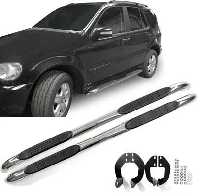 Image de Tubes Marche Pieds Latéraux Compatible avec Mercedes ML Class W163 1998-2005, 2 pcs Droite + Gauche, d'installation et de Fixation