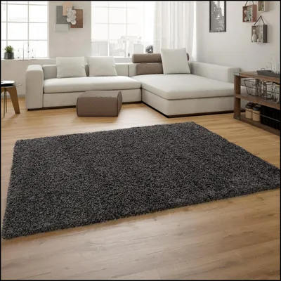 Produktbild von TT Home Hochflor Shaggy Teppich Preishammer Einfarbig in Anthrazit Größe 70x140 cm
