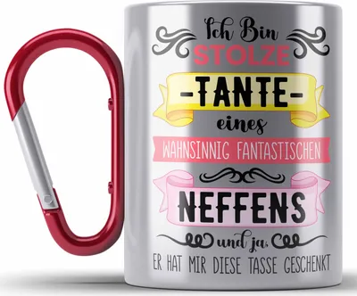Produktbild von Trendation - Geschenk für Tante von Neffe Edelstahl Tasse Karabiner Geschenkidee Lustig Spruch (Rot)