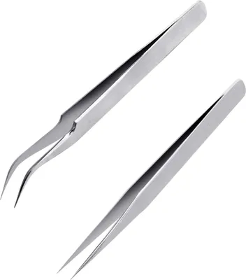 Produktbild von Professionelles Präzisionspinzetten-Set aus Edelstahl, bestehend aus gerader und gebogener Pinzette