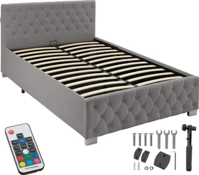 Produktbild von tectake® Polsterbett Sedona in Samtoptik mit Steppmuster großer Stauraum