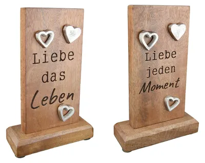 Image de Relief décoratif "Amour", inscription, bois de mangue, couleur naturelle, L. 5 cm, l. 15 cm, H. 32,5 cm. Référence : 51679. Code EAN : 4063387516799. Lot de 2 pièces (assorties)