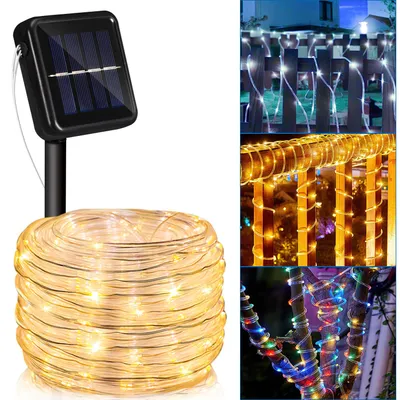 Produktbild von Peviasot Solar LED Lichterkette ,Außen Garten Balkon Terrasse, mit Solarpanel und Erdspieß 30m Warmweiß