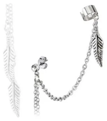 Produktbild von Ear Cuff Ohrstecker / Ohrklemme „Feder mit Kette“