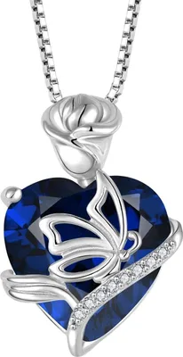 Produktbild von Herz Geburtsstein Kette Damen 925 Sterling Silber Saphir Halskette
