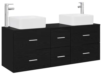 Image de vidaXL Ensemble de 3 armoires de salle de bain, noir, 49,5 x 41 x 63 cm