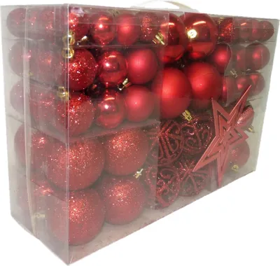 Produktbild von 100 Weihnachtskugeln Rot  mit Stern Baumspitze