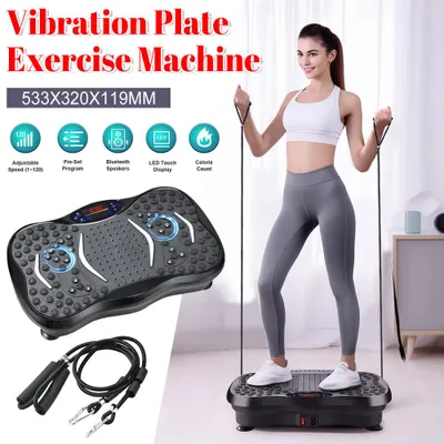 Produktbild von Vibrationsplatte mit Bluetooth, Fitnessgerät zur Ganzkörpermassage, Einstellbare Geschwindigkeit, Fernbedienung & Zugbänder