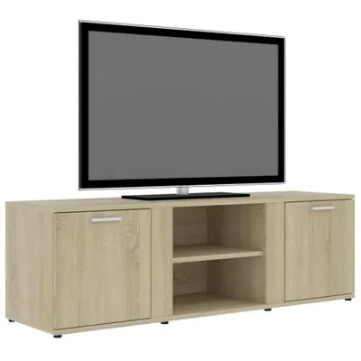 A TV stand with a TV on top, presented against a white background.