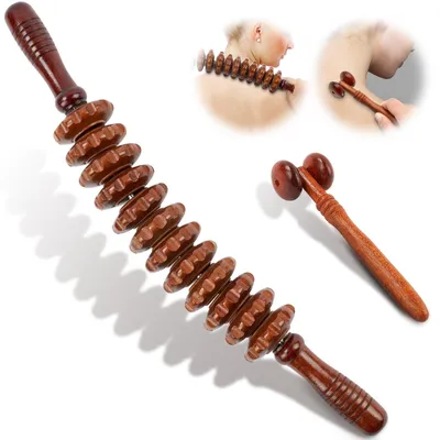 Produktbild von Massagerolle Gua Sha Massagegerät - 2 Stück - Gebogene Form - Holz - Für Lymphmassage und Muskelmassage