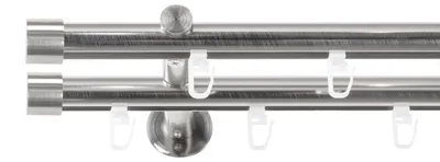 Produktbild von SN Deco Gardinenstange Innenlauf Brest, 19 mm, 2-läufig, Stahl, Komplett-Set mit Ringen, Profilträger, 360 cm, edelstahl optik