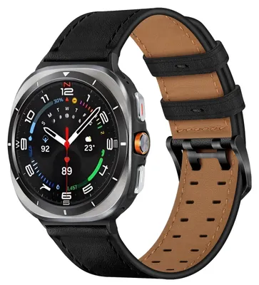 Produktbild von Strap-it Leder-Armband mit Doppelpin passend für Samsung Galaxy Watch Ultra 2 (2026) / Ultra (2024/2025) - Schwarz